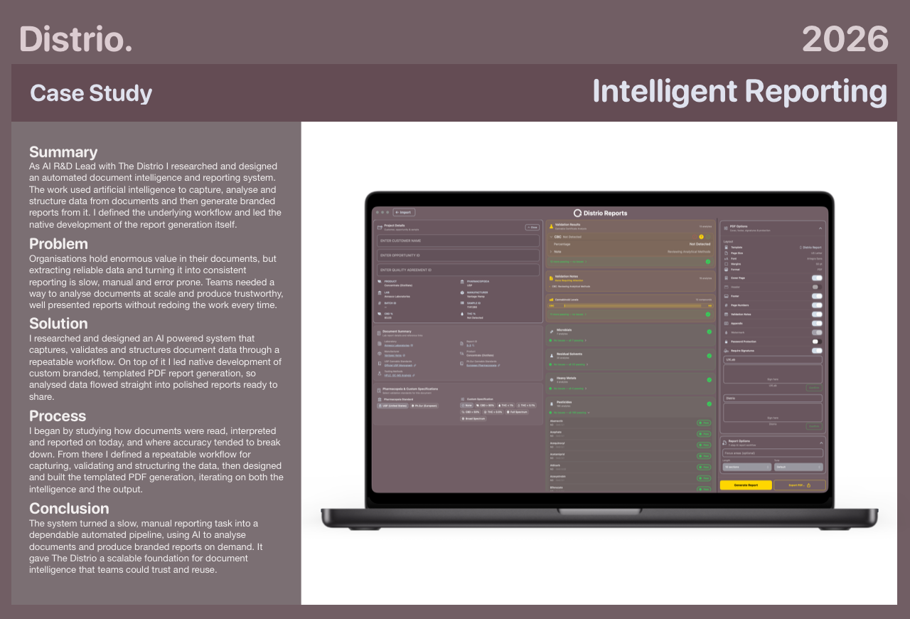 Distrio case study: Intelligent Reporting, 2026